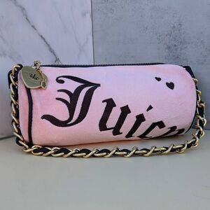 Juicy Couture Y2K "Juicy" Baby Pink Fluffy Barrell Tootsie Shoulder Bag